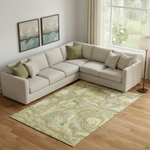 9' X 12' Gold And Beige Abstract Washable Area Rug With UV Protection