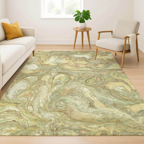 9' X 12' Gold And Beige Abstract Washable Area Rug With UV Protection