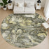 8' Pewter And Gold Abstract Washable Round Rug With UV Protection