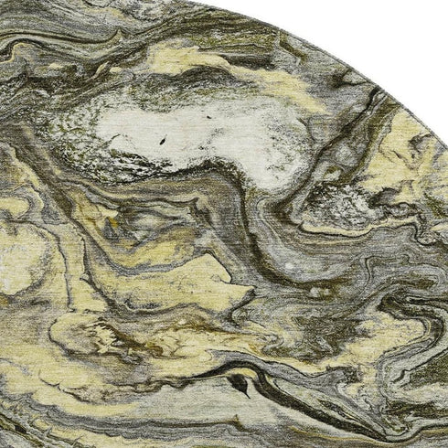 8' Pewter And Gold Abstract Washable Round Rug With UV Protection