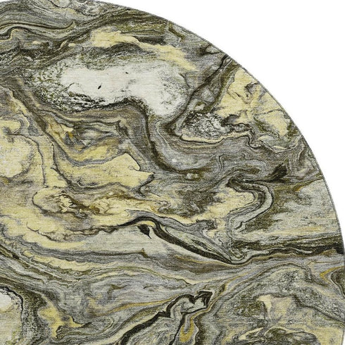 8' Pewter And Gold Abstract Washable Round Rug With UV Protection