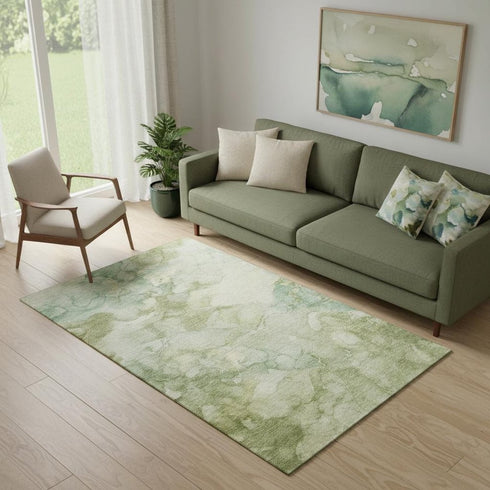 5' X 8' Sage And Beige Abstract Washable Area Rug With UV Protection