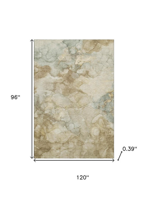 8' X 10' Beige And Ivory Abstract Washable Area Rug With UV Protection