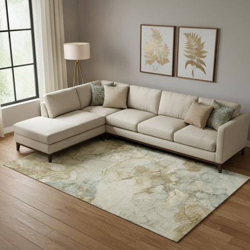 8' X 10' Beige And Ivory Abstract Washable Area Rug With UV Protection
