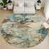 8' Brown And Teal Abstract Washable Round Rug With UV Protection