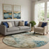 8' Brown And Teal Abstract Washable Round Rug With UV Protection