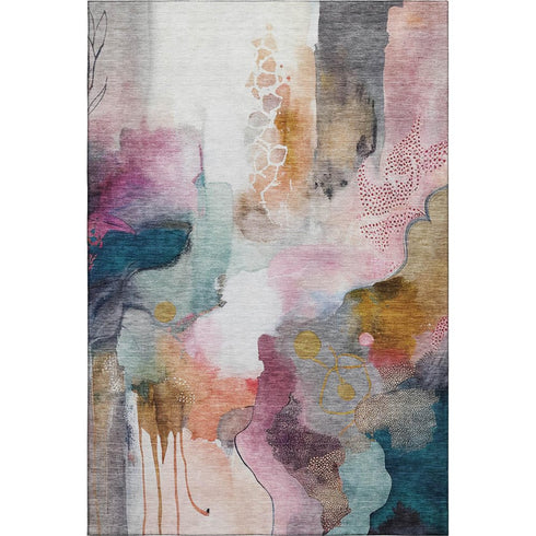 5' X 8' Blush And Ivory Abstract Washable Area Rug With UV Protection
