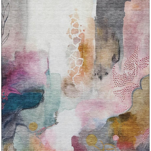5' X 8' Blush And Ivory Abstract Washable Area Rug With UV Protection