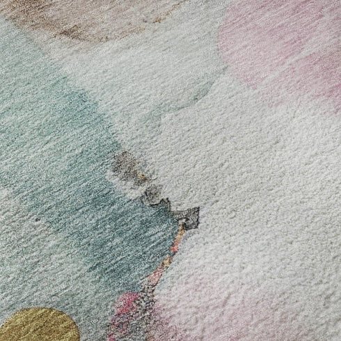 5' X 8' Blush And Ivory Abstract Washable Area Rug With UV Protection