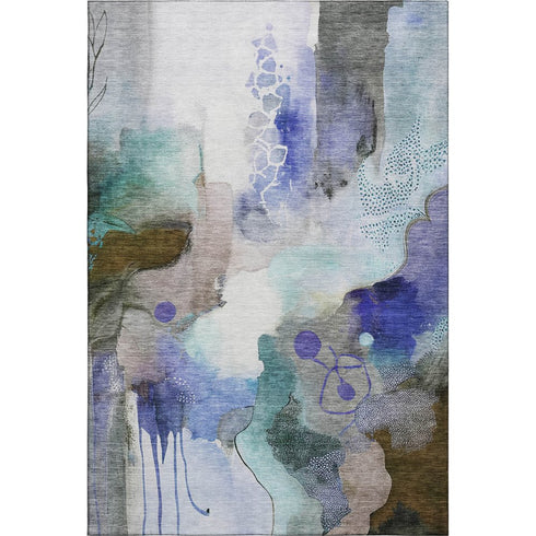 8' X 10' Brown And Teal Abstract Washable Area Rug With UV Protection