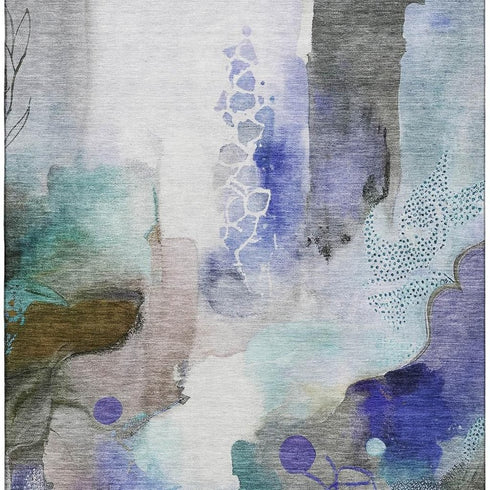 8' X 10' Brown And Teal Abstract Washable Area Rug With UV Protection