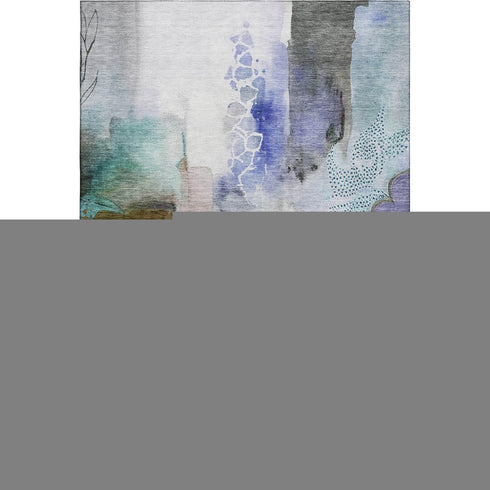 9' X 12' Brown And Teal Abstract Washable Area Rug With UV Protection