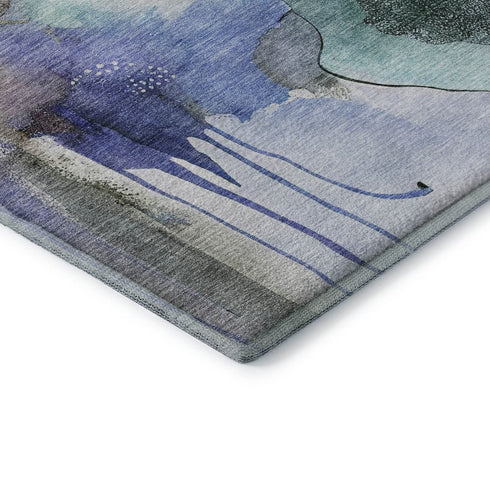 9' X 12' Brown And Teal Abstract Washable Area Rug With UV Protection