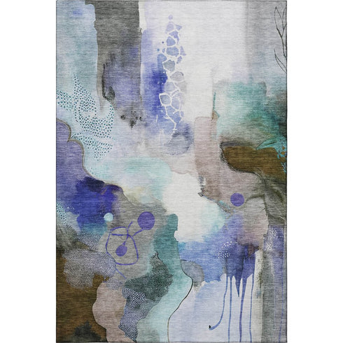 9' X 12' Brown And Teal Abstract Washable Area Rug With UV Protection