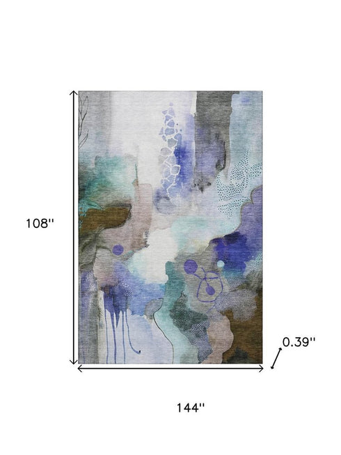 9' X 12' Brown And Teal Abstract Washable Area Rug With UV Protection