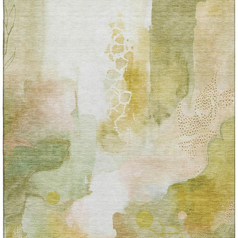 5' X 8' Fern Green And Ivory Abstract Washable Area Rug With UV Protection