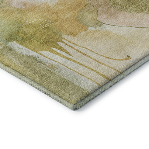5' X 8' Fern Green And Ivory Abstract Washable Area Rug With UV Protection