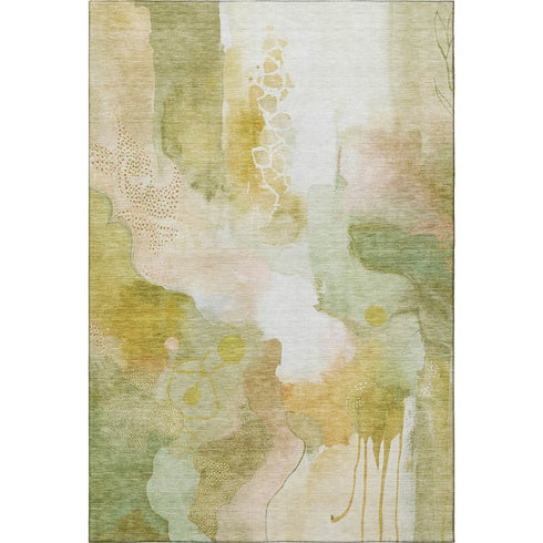 5' X 8' Fern Green And Ivory Abstract Washable Area Rug With UV Protection