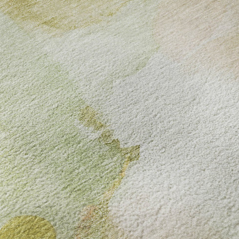 5' X 8' Fern Green And Ivory Abstract Washable Area Rug With UV Protection
