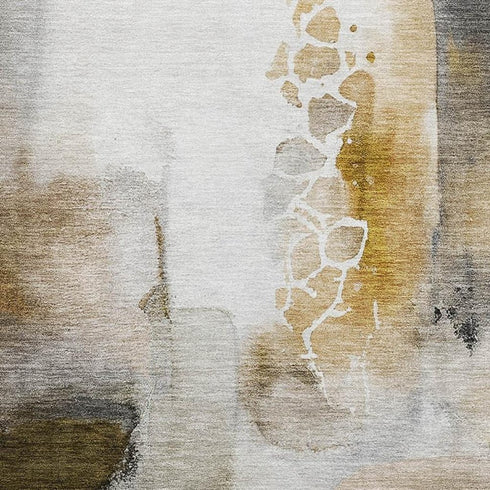 5' X 8' Coffee And Ivory Abstract Washable Area Rug With UV Protection