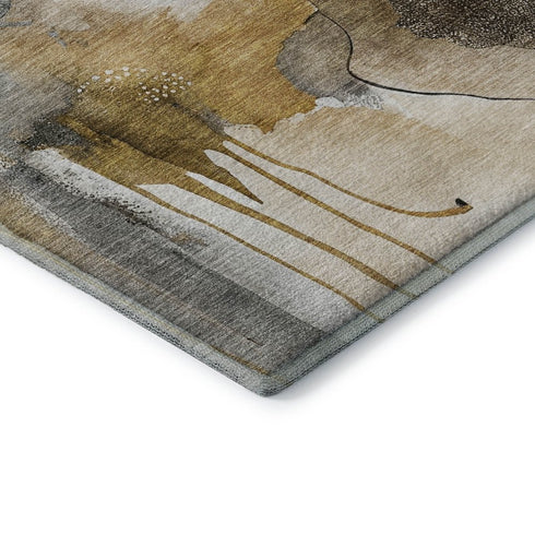 5' X 8' Coffee And Ivory Abstract Washable Area Rug With UV Protection