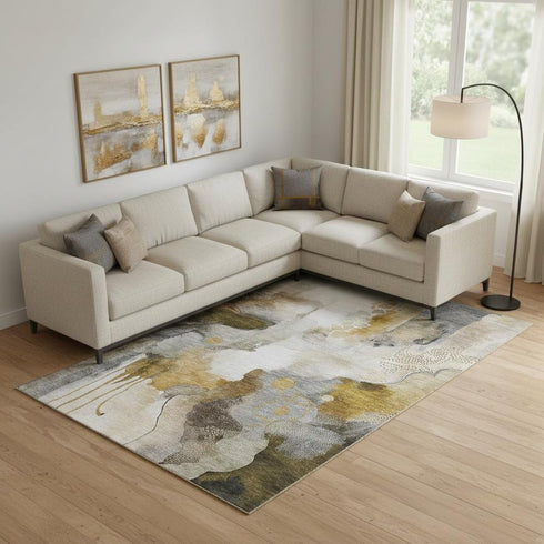 8' X 10' Coffee And Ivory Abstract Washable Area Rug With UV Protection