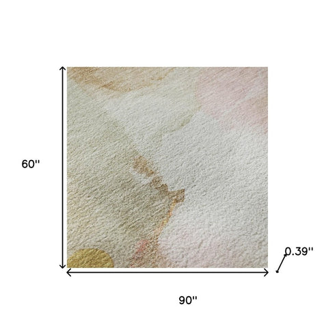 5' X 8' Mauve And Copper Abstract Washable Area Rug With UV Protection