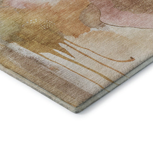 5' X 8' Mauve And Copper Abstract Washable Area Rug With UV Protection