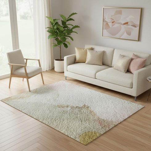 5' X 8' Mauve And Copper Abstract Washable Area Rug With UV Protection