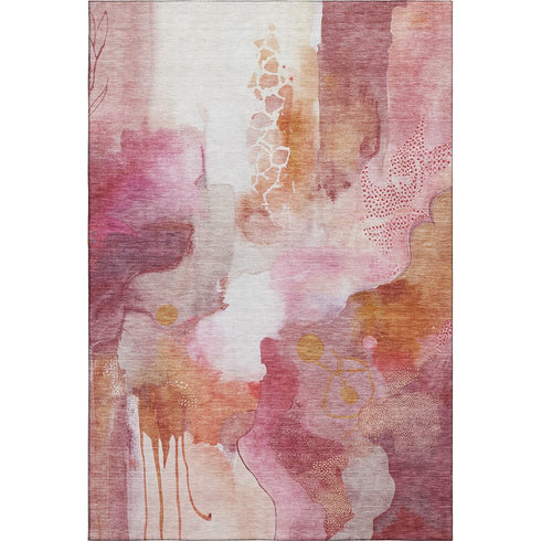 8' X 10' Pink And Ivory Abstract Washable Area Rug With UV Protection