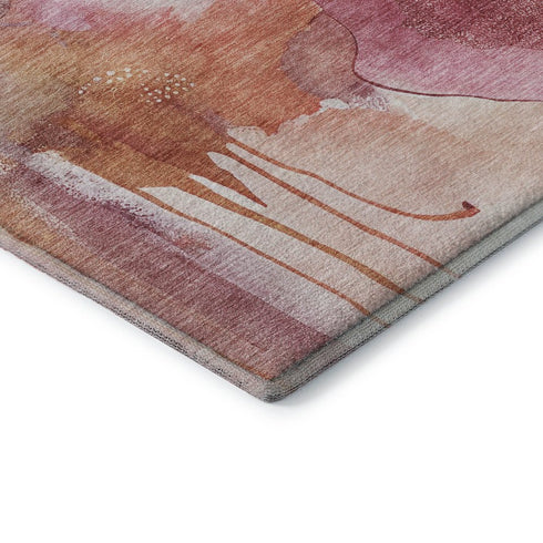 8' X 10' Pink And Ivory Abstract Washable Area Rug With UV Protection
