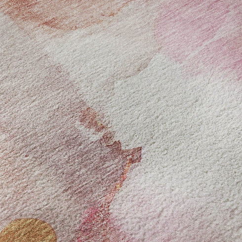 8' X 10' Pink And Ivory Abstract Washable Area Rug With UV Protection
