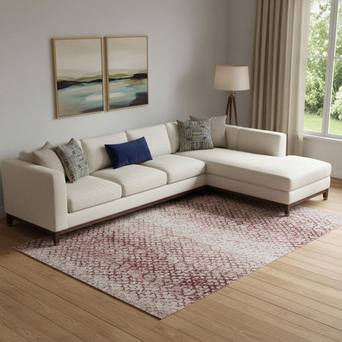 8' X 10' Pink And Ivory Abstract Washable Area Rug With UV Protection