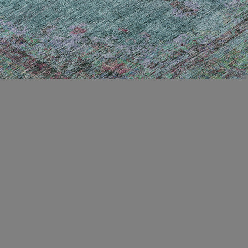 9' X 12' Aqua And Purple Medallion Washable Area Rug With UV Protection