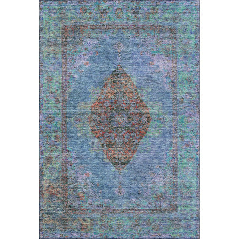 5' X 8' Blue And Rust Medallion Washable Area Rug With UV Protection