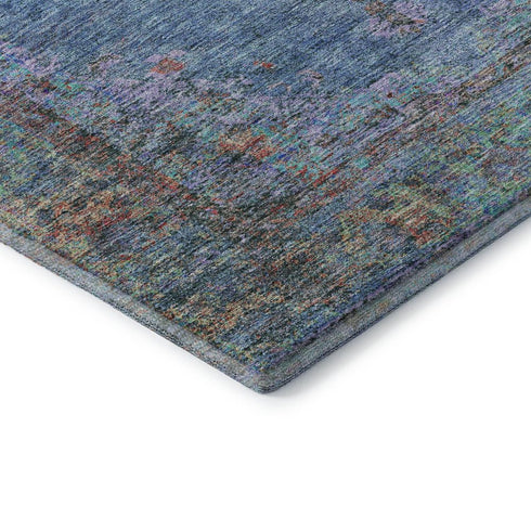 5' X 8' Blue And Rust Medallion Washable Area Rug With UV Protection