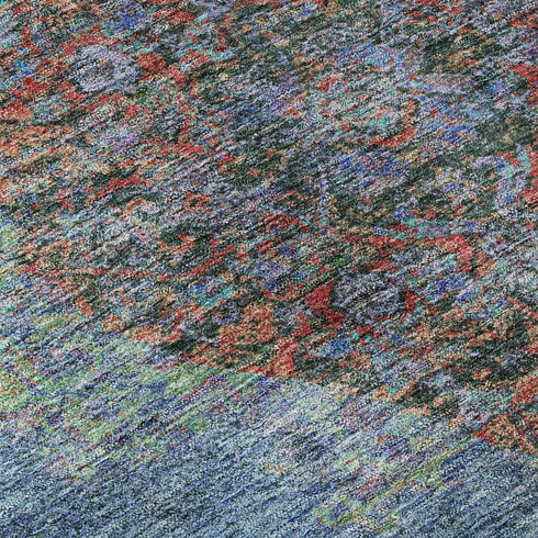 5' X 8' Blue And Rust Medallion Washable Area Rug With UV Protection