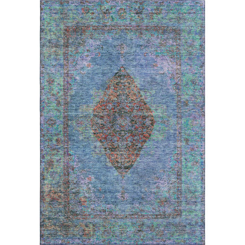 8' X 10' Blue And Rust Medallion Washable Area Rug With UV Protection