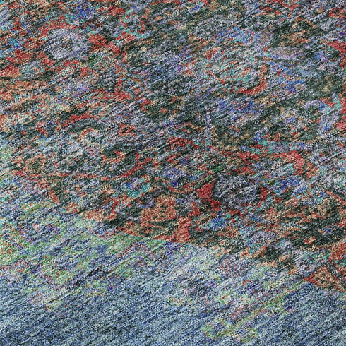 8' X 10' Blue And Rust Medallion Washable Area Rug With UV Protection