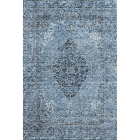 5' X 8' Denim Blue And Gray Medallion Washable Area Rug With UV Protection