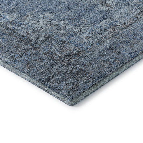 5' X 8' Denim Blue And Gray Medallion Washable Area Rug With UV Protection