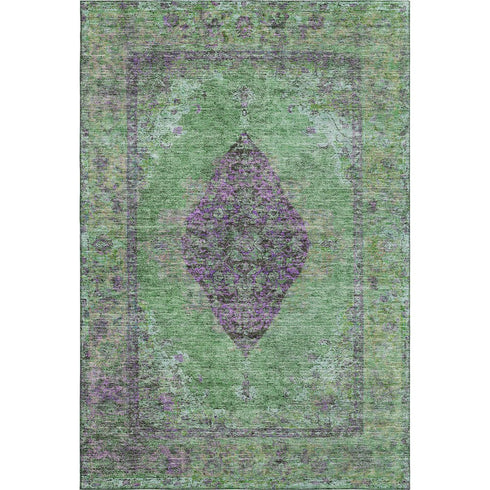 8' X 10' Lime Green And Purple Medallion Washable Area Rug With UV Protection