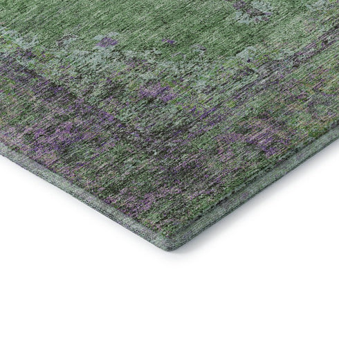8' X 10' Lime Green And Purple Medallion Washable Area Rug With UV Protection