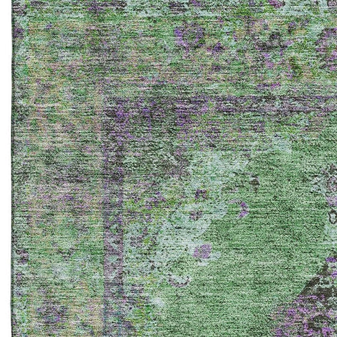 8' X 10' Lime Green And Purple Medallion Washable Area Rug With UV Protection