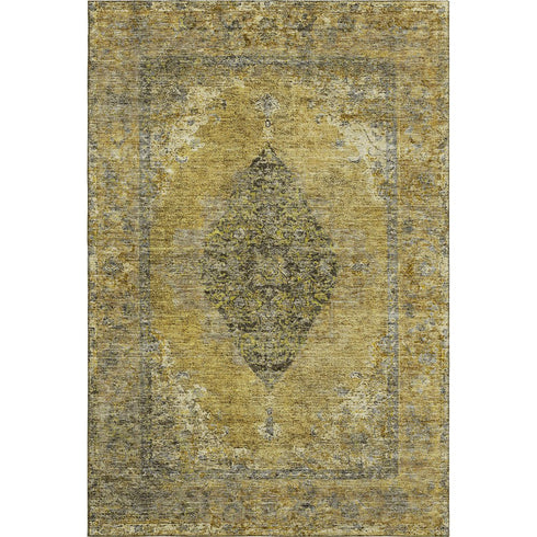 5' X 8' Wheat And Gray Medallion Washable Area Rug With UV Protection
