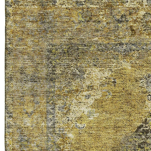 5' X 8' Wheat And Gray Medallion Washable Area Rug With UV Protection