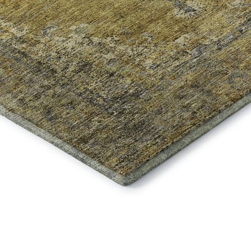 5' X 8' Wheat And Gray Medallion Washable Area Rug With UV Protection