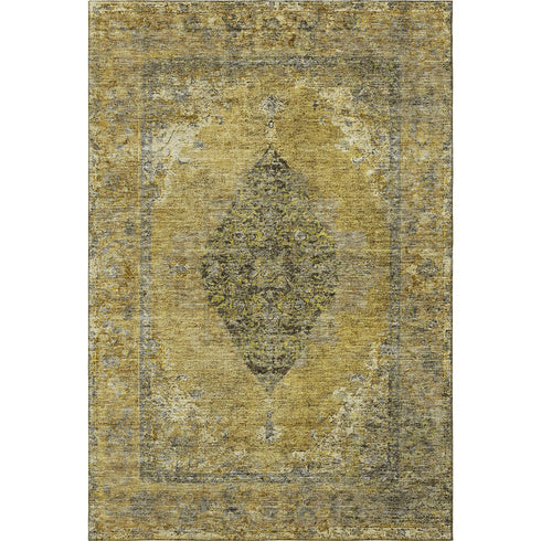 5' X 8' Wheat And Gray Medallion Washable Area Rug With UV Protection