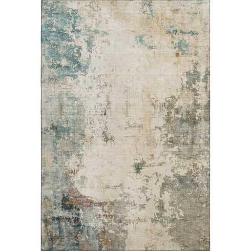 8' X 10' Ivory And Teal Abstract Washable Area Rug With UV Protection