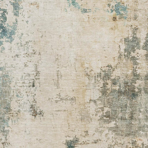 8' X 10' Ivory And Teal Abstract Washable Area Rug With UV Protection